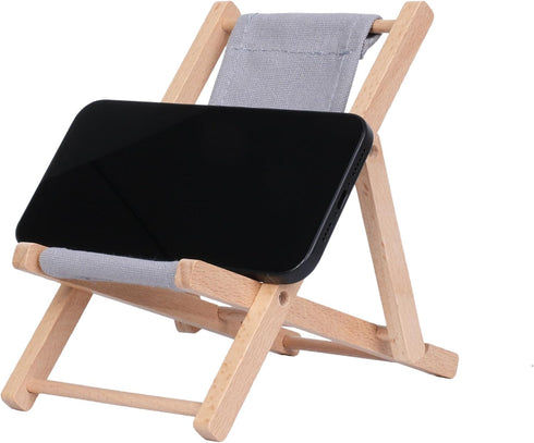 Hanpo 6.7 inches Mini Wood Beach Chair Phone Stand, Cute Fabric Foldable Cell Phone Holder for Desk, Novelty Phone Dock