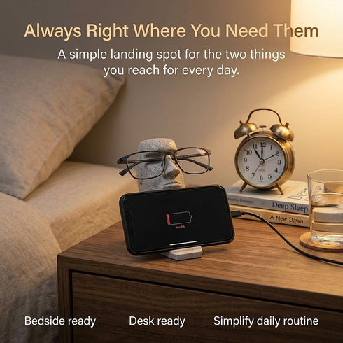 LebriQ 2-in-One Glasses Holder for Nightstand, Moai Phone Stand for Desk and Glasses Holder, Resin Organizer