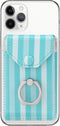 RFID Cell Phone Card Holder Stick on Wallet for Back of Phone, Green Striped for iPhone Android Smartphones