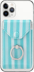 RFID Cell Phone Card Holder Stick on Wallet for Back of Phone, Green Striped for iPhone Android Smartphones