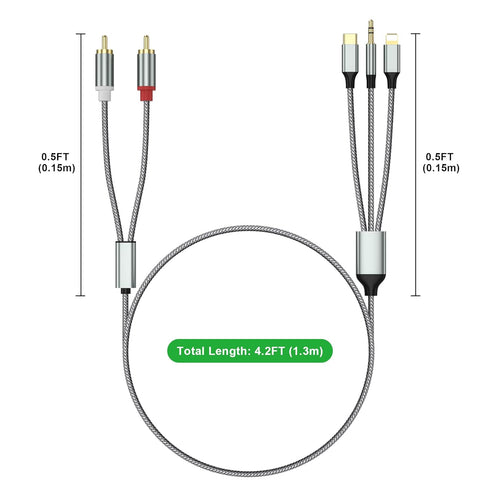 Apitiong 3.5mm 2 (3 1 Compatible)(4.26FT) Lightning to RCA Cable Audio Aux Adapter,RCA to CableUSB C to RCA Audio Cable
