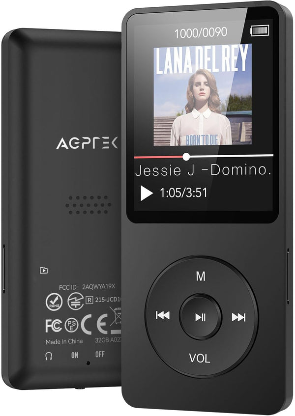 AGPTEK A02X 32GB MP3 Player with Bluetooth 5.3, 1.8 Inch Screen Portable Music Player with Speaker, FM Radio, Voice