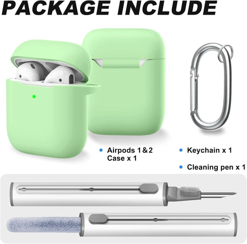 for AirPods Case Cover, Come with Cleaner Kit, Soft Silicone Protective Cover for Women Men Compatible with Apple AirPods 2nd 1st Generation Charging Case, Front LED Visible, Glow Green