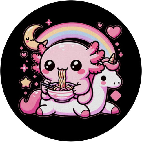 Anime Kawaii Axolotl Eating Ramen Noodles PopSockets Standard PopGrip for Kids Teen Girl Boy