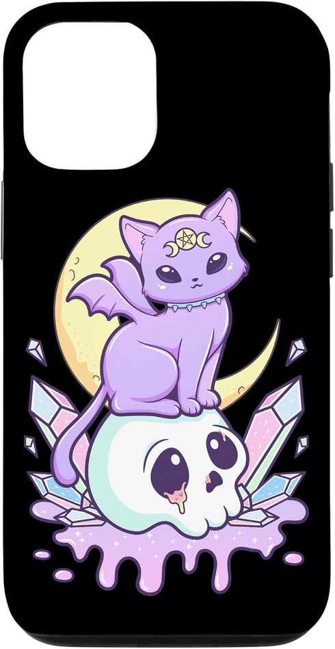 iPhone 13 Kawaii Pastel Goth Cute Creepy Witchy Cat and Skull Case