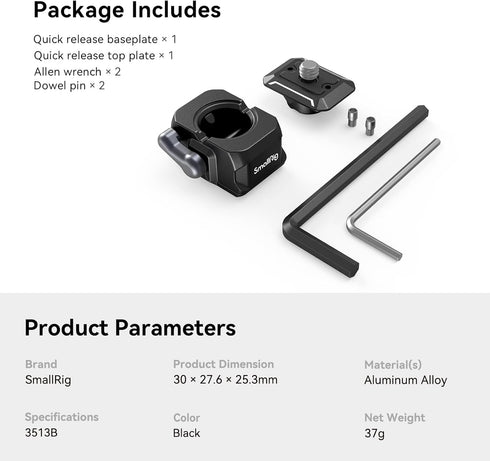 SMALLRIG Quick Release Plate Drop-in HawkLock Mini Camera Mount Adapter with 1/4" Screw for Tripod