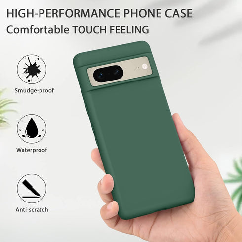 Amzpas Silicone Phone Case for Google Pixel 7, Soft Anti-Scratch Shockproof Protective Cover for Men Women - Dark Green
