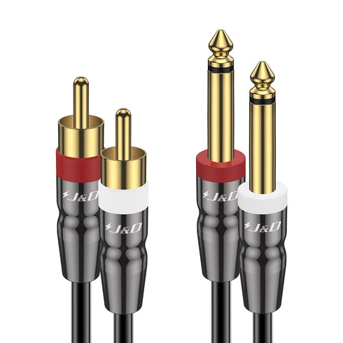 J&D Dual 1/4 inch TS to Dual RCA Cable, Heavy Duty 1/4 Male to RCA Male Adapter, 3 Feet