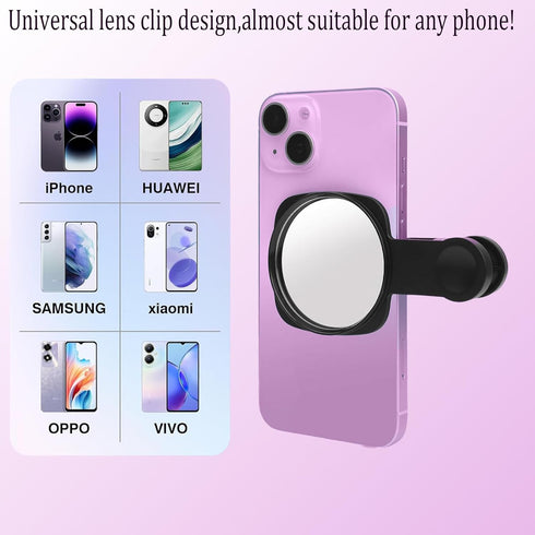 Rookii 15/14/13/12 Selfie Mirror Compact Phone Rear Camera Mirror Universal Phone Clip for iPhone Android Samsung