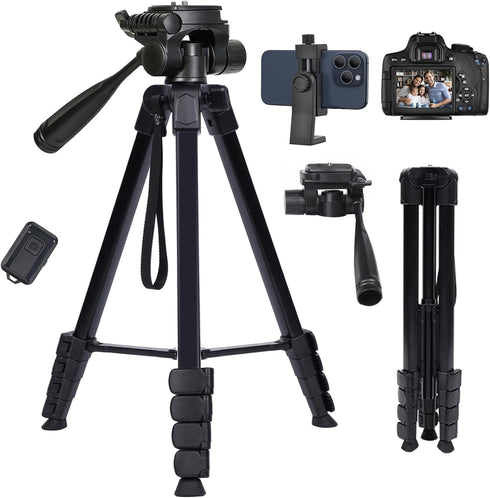 LINKCOOL 67 Inch Lightweight DSLR Tripod Camera Stand for Canon Nikon Sony, Detachable 3 Way Pan Head, Remote & Phone