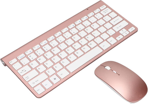 Keyboard Mouse Set 2.4G USB Thin Ergonomic Mute for Computer (Rose Gold)