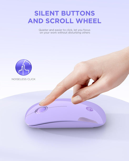 Wireless Bluetooth Mouse, Purple, 1600 DPI, Long Battery Life, Dual Connectivity, Quiet Click, High-Precision Optical