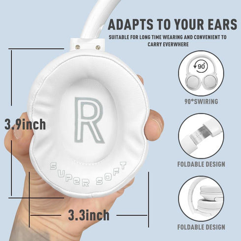 Bluetooth Headphones Over Ear, 68H Playtime, Wireless Headset with Microphone, Lightweight for Travel, White
