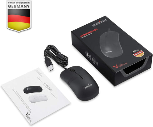 Perixx PERIMICE-503B Wired Optical Washable Mouse, Black (11419)