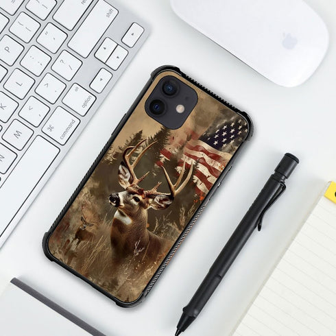 DJSOK H American Flag Elk Deer Case for iPhone 11, Soft TPU Bumper and Hard PC Pattern Back with Shockproof Protection