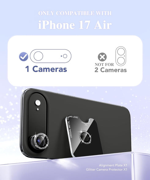 9H BERFY Camera Lens Protector for iPhone Air, Glitter Bling Aluminum Alloy Metal Ring, Tempered Glass Camera Cover