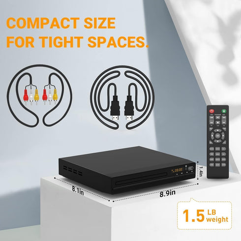 GOKUID 1080P DVD Player, HDMI Region Free DVD Players for Smart TV, Upscaling, USB Input, HDMI/RCA Output Cable