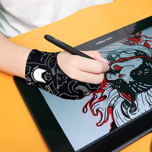 XPPen Digital Drawing Glove - Two-Finger Artist Glove for Drawing Tablet, Cute Cat Print for Right and Left Hand