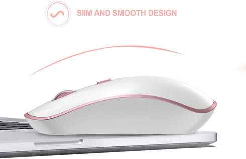 J JOYACCES Wireless Keyboard Mouse, Compact Ultra Slim 2.4G for Windows, Computer, Desktop, PC, Laptop (Pink)