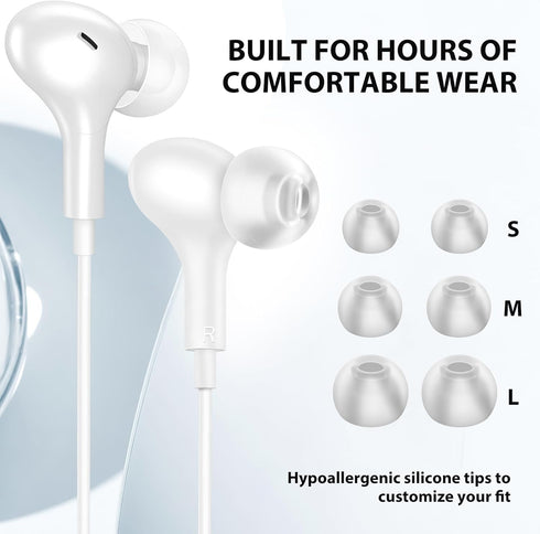 Wired Earbuds Noise Canceling for Chromebook PC School, 3.5mm Headphones Ear Buds with Mic, Magnet Stereo Plug in