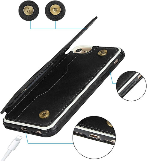 Cavor Wallet Case for iPhone 6/6s/7/8/SE 2022/SE 2020, PU Leather Flip with Card Holder & Lanyard