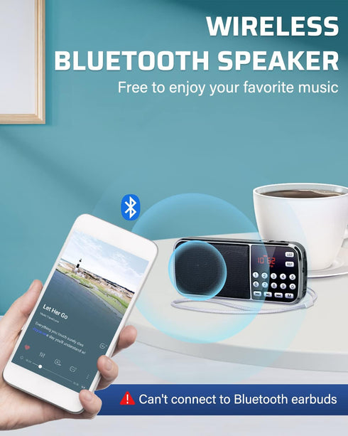 PRUNUS J-189 Bluetooth AM FM Radio, Small Portable Radio with Dual Speaker Heavy Bass, Pocket Size (Black)