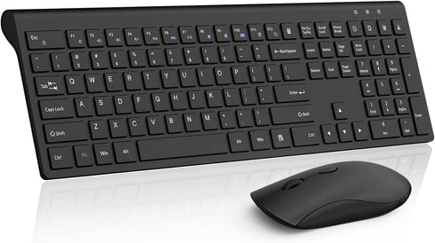 Wireless Keyboard and Mouse Combo, Silent Full-Size Computer Keyboard with Calculator Button, 2400 DPI Mouse, Slim USB