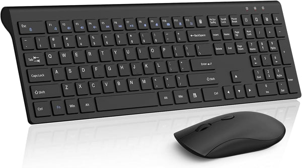 Wireless Keyboard and Mouse Combo, Silent Full-Size Computer Keyboard with Calculator Button, 2400 DPI Mouse, Slim USB