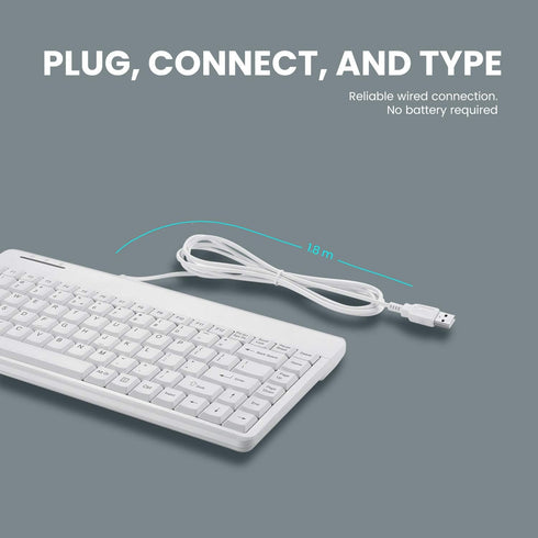Perixx PERIBOARD-409WU, Wired USB Mini Keyboard, White, US English