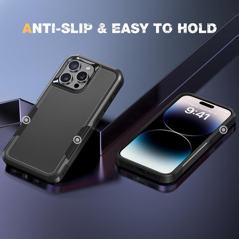 Diaclara iPhone 14 Pro Max Case - Heavy Duty Black, Military Grade Drop Protection, Anti-Spy Privacy Screen Protector.