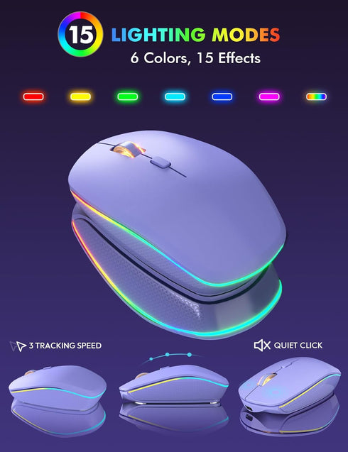 Wireless Keyboard and Mouse Combo, RGB Backlit, Rechargeable, Full-Size Ergonomic Tilt Angle, 2.4GHz Quiet Keyboard