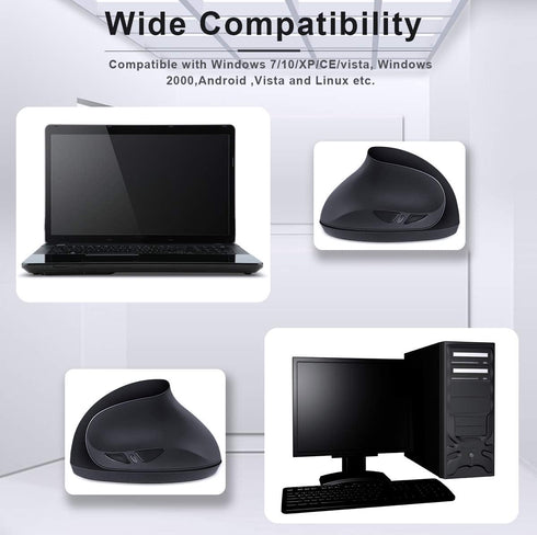 Left-Handed Mouse, 2.4GHz Ergonomic Vertical DPI 800/1200/1600 Wireless Mouse with USB Receiver for Small Hand, Black