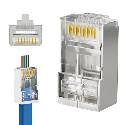 iwillink 100 Pack Shielded RJ45 Cat6 Pass Through Connectors, Ethernet Cable Crimp Connectors for Solid Wire
