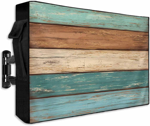 LiyanYenCng Outdoor TV Cover Farm Retro Wooden Plank Weatherproof Waterproof Outside TV Protector