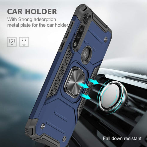 HNHYGETE Tough Rugged Case for Moto G Power 2020, Shockproof with Screen Protector, 360 Rotation Ring Kickstand, Blue