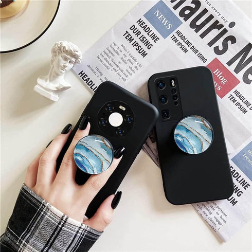 Expandible Collapsible Clear Crystal Glitter Mobile Phone Grip Stand Holder for Smartphones & Tablets (Aqua Blue Rose