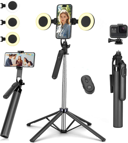 YUANRAN Metal Selfie Stick Tripod for iPhone with Light,70 inch Cellphone Selfiestick with
