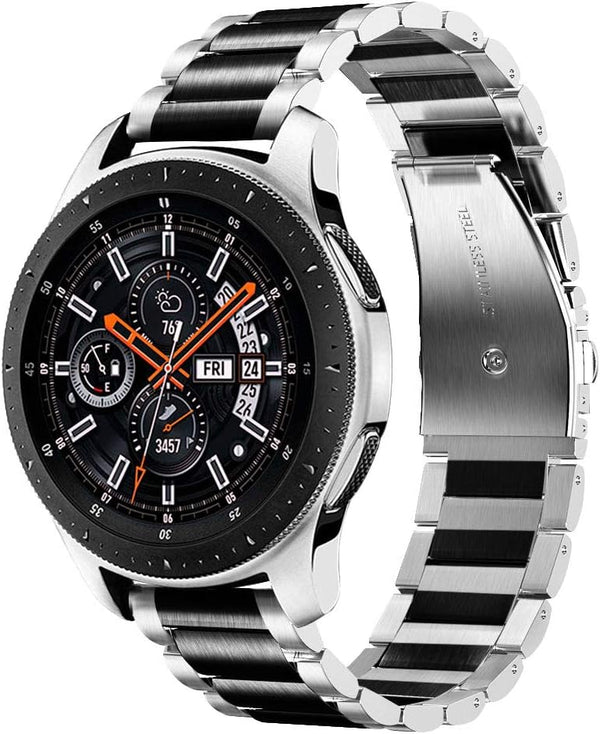 V-MORO Solid Stainless Steel Strap for Galaxy Watch 46mm(2019), Gear S3, Galaxy Watch 3 45mm Band, Silver/Black
