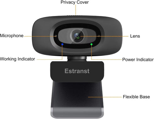 Estranst 2K 1pc Quad HD Webcam with Privacy Cover & Noise-Canceling Microphone, Video Web Streaming Camera for PC