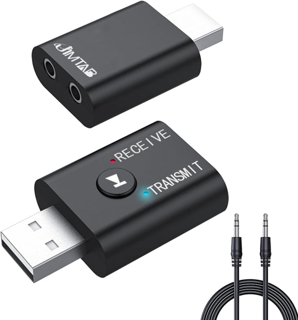 USB Bluetooth Adapter, Bluetooth 5.0 Transmitter Receiver 2 in 1 Wireless Converter for TV, Home Stereo, PC