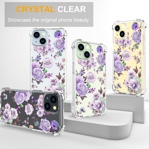 ENDIY 15 Compatible for iPhone Cases with Design, Cute Transparent Phone Case for Women Girls Girly with Heavy Duty