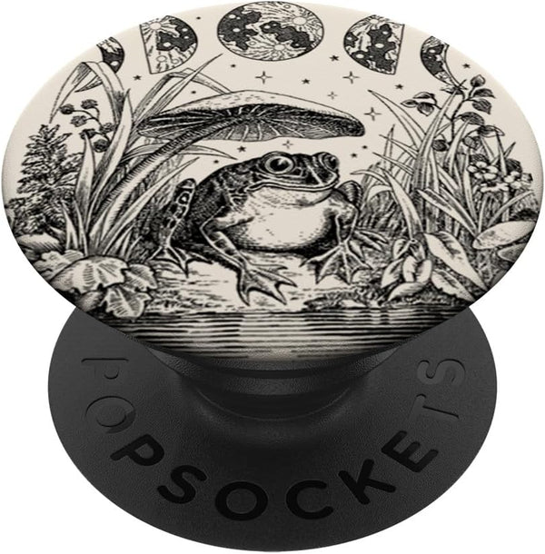 Cute Cottagecore Aesthetic Frog Mushroom Moon, Witchy Vintage PopSockets Standard PopGrip