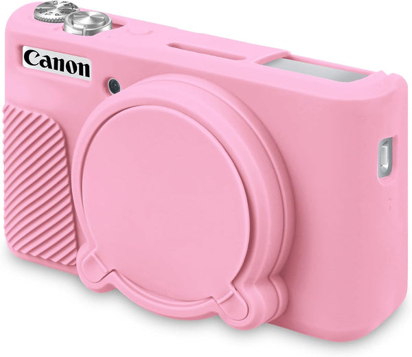 BOVKE Silicone Camera Case for Canon PowerShot SX740/SX730, Soft Cover with Removable Lens Cover, Pink