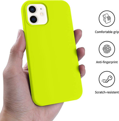 AOTESIER iPhone 12 & 12 Pro Case, Fluorescent Yellow, Silky Touch Premium Soft Liquid Silicone Anti-Fingerprint Cover
