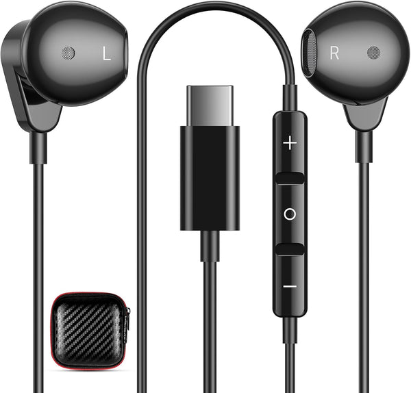 HiFi Stereo USB C Headphones for Samsung S24 S23 S22 Ultra, iPhone 15 Pro Max, Galaxy Z Flip, OnePlus - Wired Earbuds