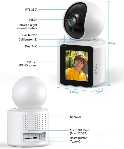 TMEZON Video Pet Dog Camera, Indoor Two Way Wireless Security Camera Monitor 1080P with Phone App, Motion Detection,