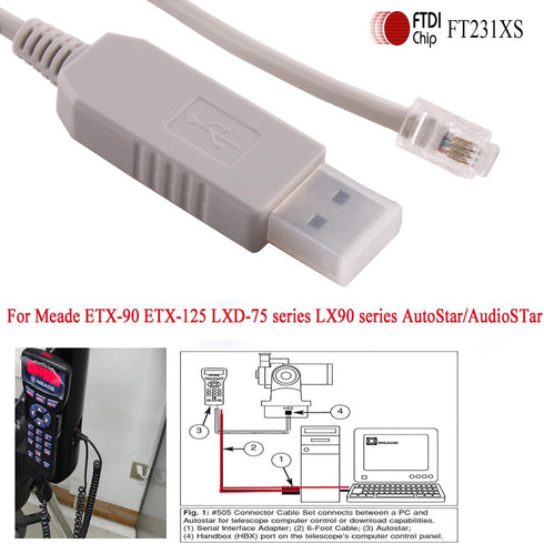 RJ9 RS232 #505 ETX127 ETX125 ETX-90 LXD75 LX80 LX90 LX65 (Length:10FT) usangreen USB to Autostar Audiostar Interface