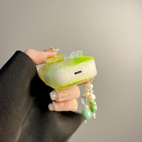 for AirPods Case with Cleaner Kit, Cute 3D Curly Wave Frame Flowers Design Preppy Fashion with Keychain, Soft TPU