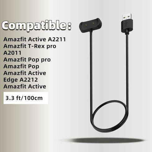 Charger for Amazfit Active A2211/T-Rex pro A2011/Pop pro/Pop,Compatible with Amazfit Active Edge A2212/Active,USB A Charging Cable Dock Cord 3.3ft/1M