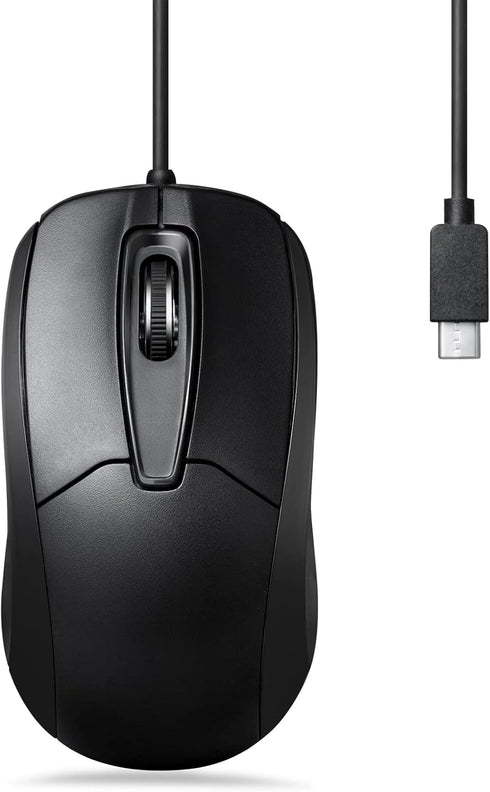 Perixx PERIMICE-209C USB Type C Wired Optical Mouse - 5.9 Ft Cable - 1000 DPI - Black
